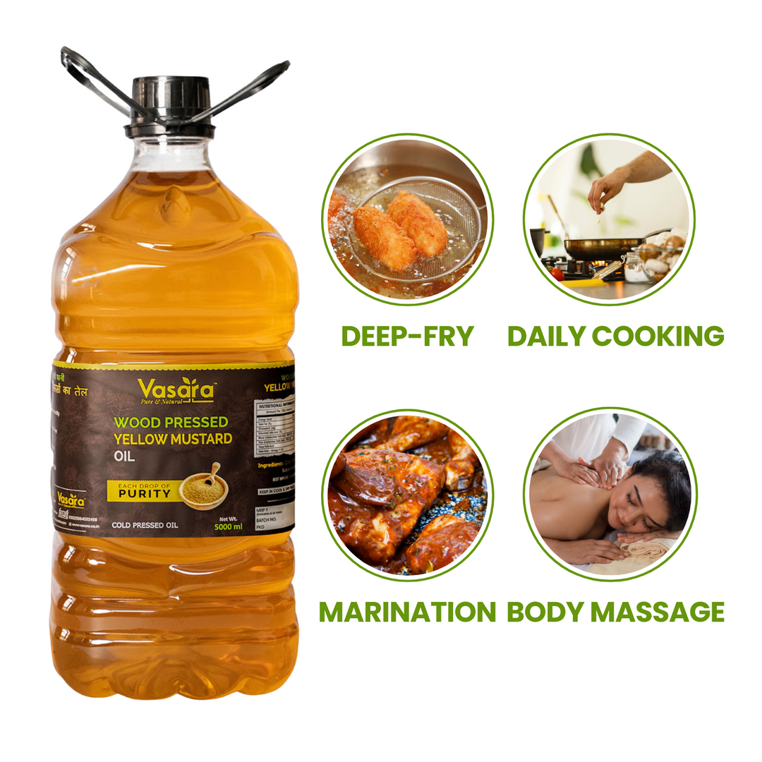 Wood Cold Pressed Kachi Ghani Yellow Mustard Oil 5 Litres
