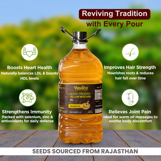 Wood Cold Pressed Kachi Ghani Yellow Mustard Oil 5 Litres
